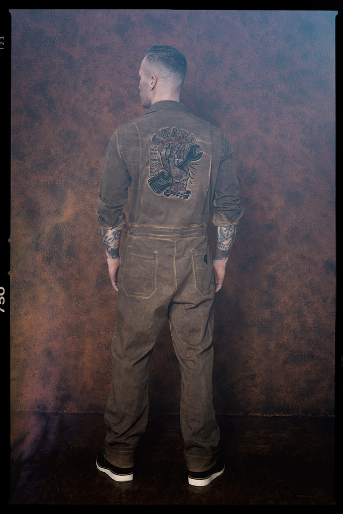 King Kerosin - Workwear Overall Jeans mit Oilwash - Effekt «Work Hard»