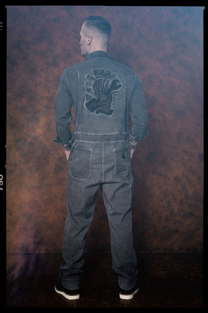 King Kerosin - Workwear Overall Jeans mit Oilwash - Effekt «Work Hard»