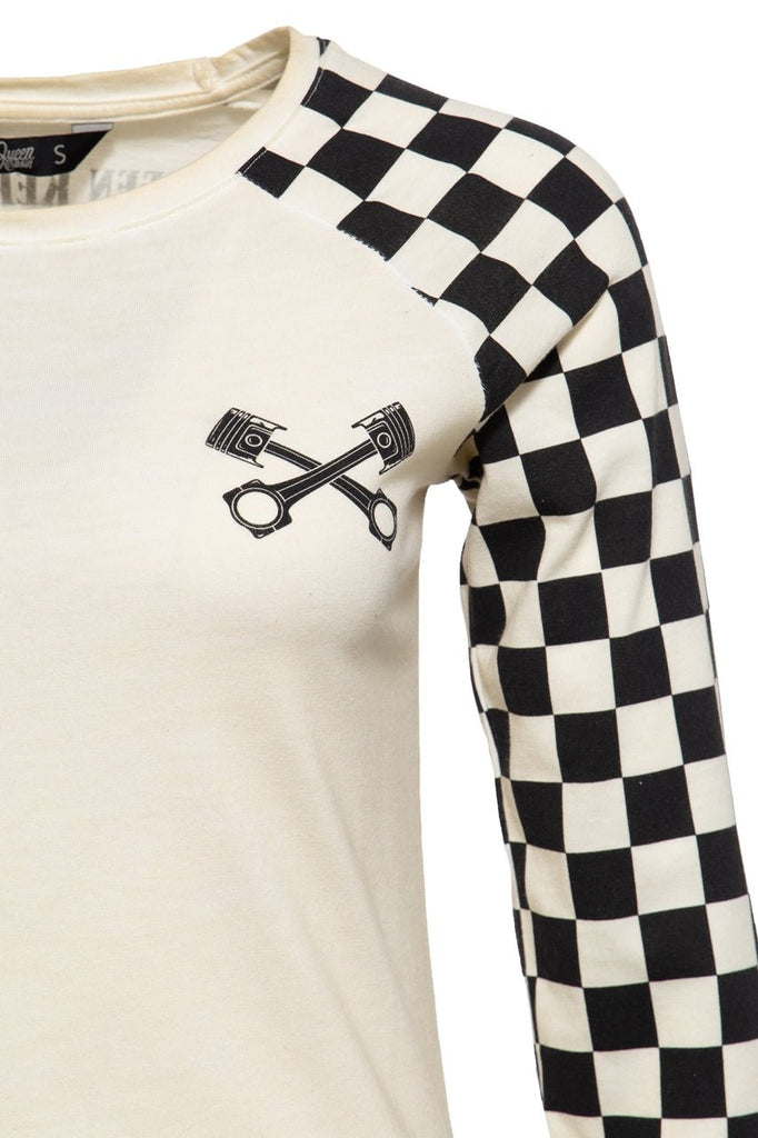 Queen Kerosin - 3/4-Sleeve Shirt mit Racing Flag Raglanärmel «Speedshop»