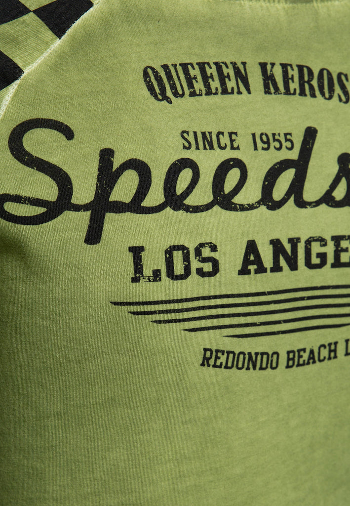 Queen Kerosin - 3/4-Sleeve Shirt mit Racing Flag Raglanärmel «Speedshop»