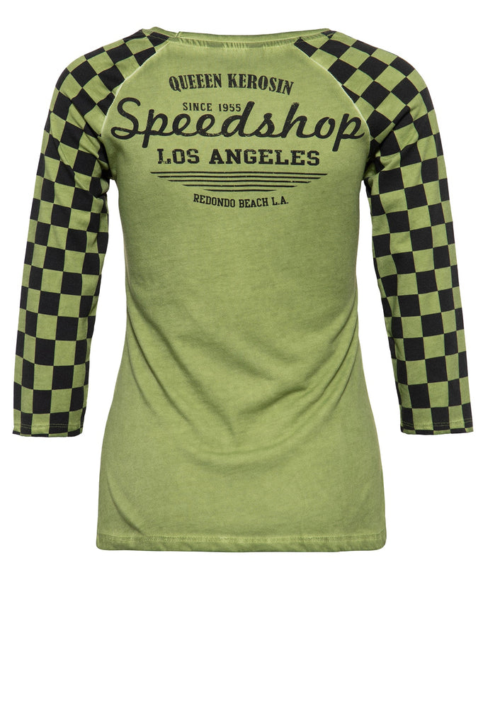 Queen Kerosin - 3/4-Sleeve Shirt mit Racing Flag Raglanärmel «Speedshop»