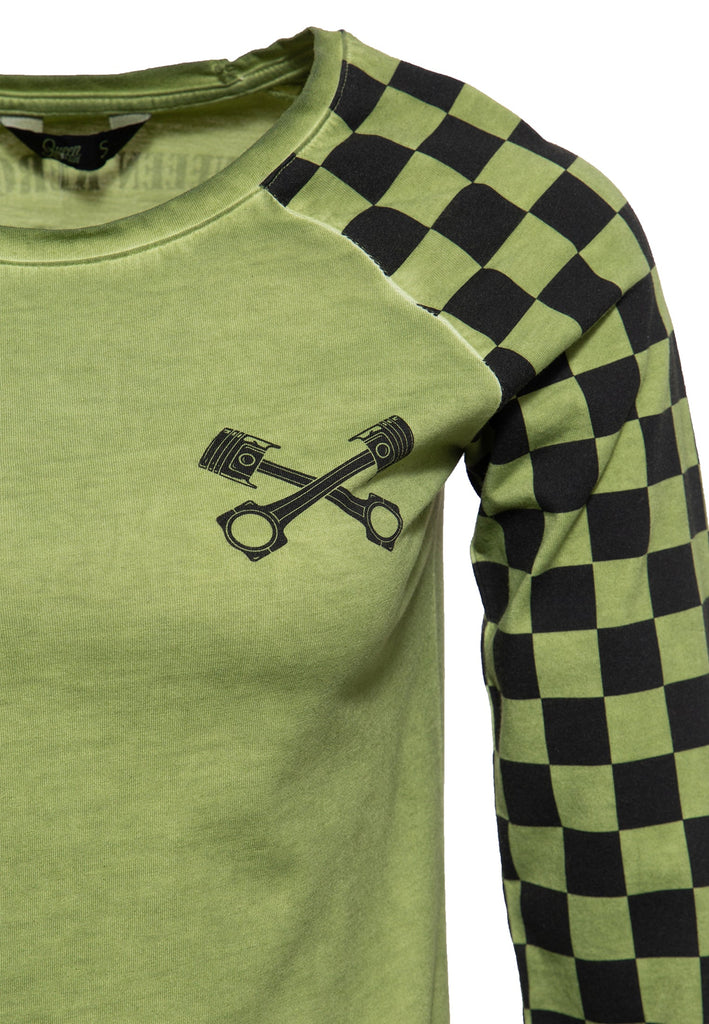 Queen Kerosin - 3/4-Sleeve Shirt mit Racing Flag Raglanärmel «Speedshop»