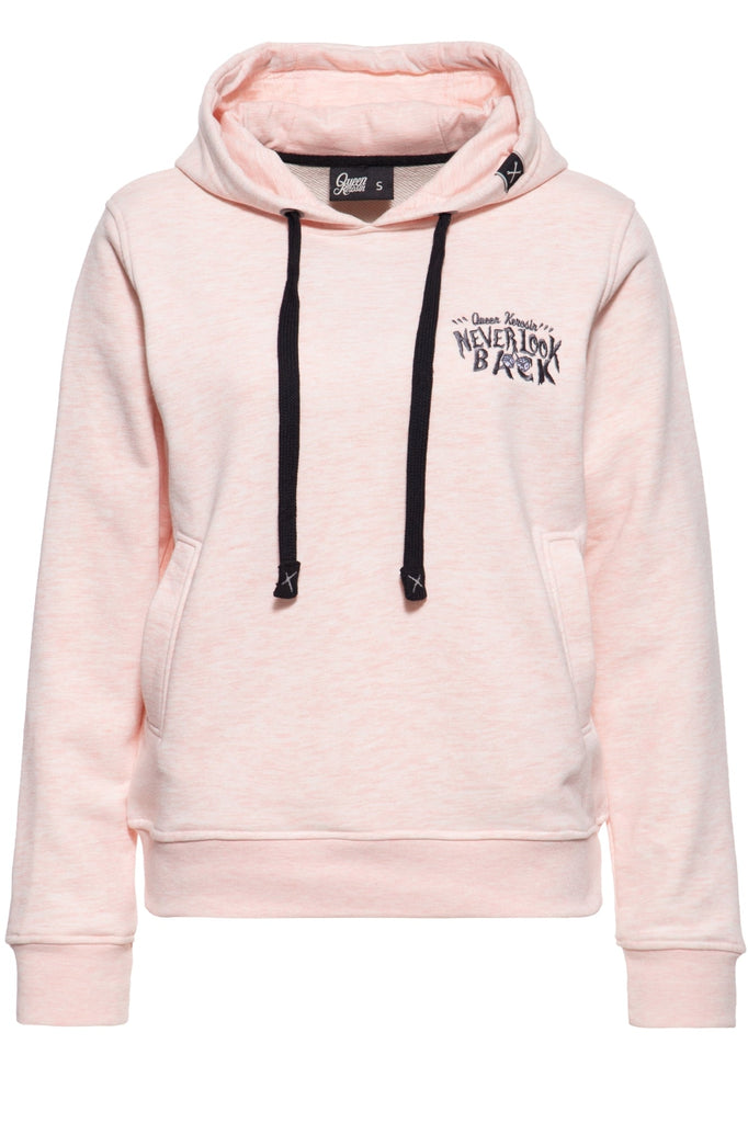 Queen Kerosin - Bequemer Hoodie mit Applikation und Kapuze «Never Look Back»