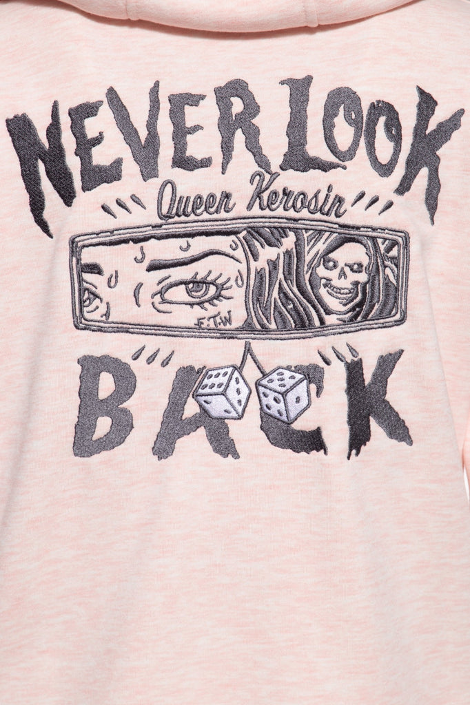 Queen Kerosin - Bequemer Hoodie mit Applikation und Kapuze «Never Look Back»