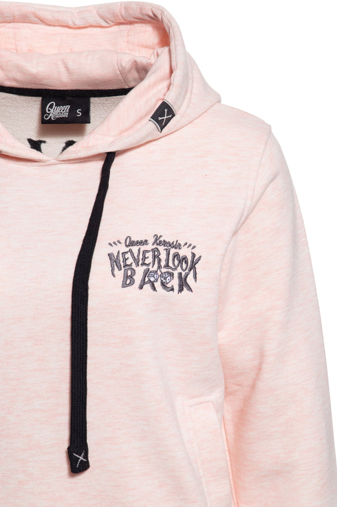 Queen Kerosin - Bequemer Hoodie mit Applikation und Kapuze «Never Look Back»