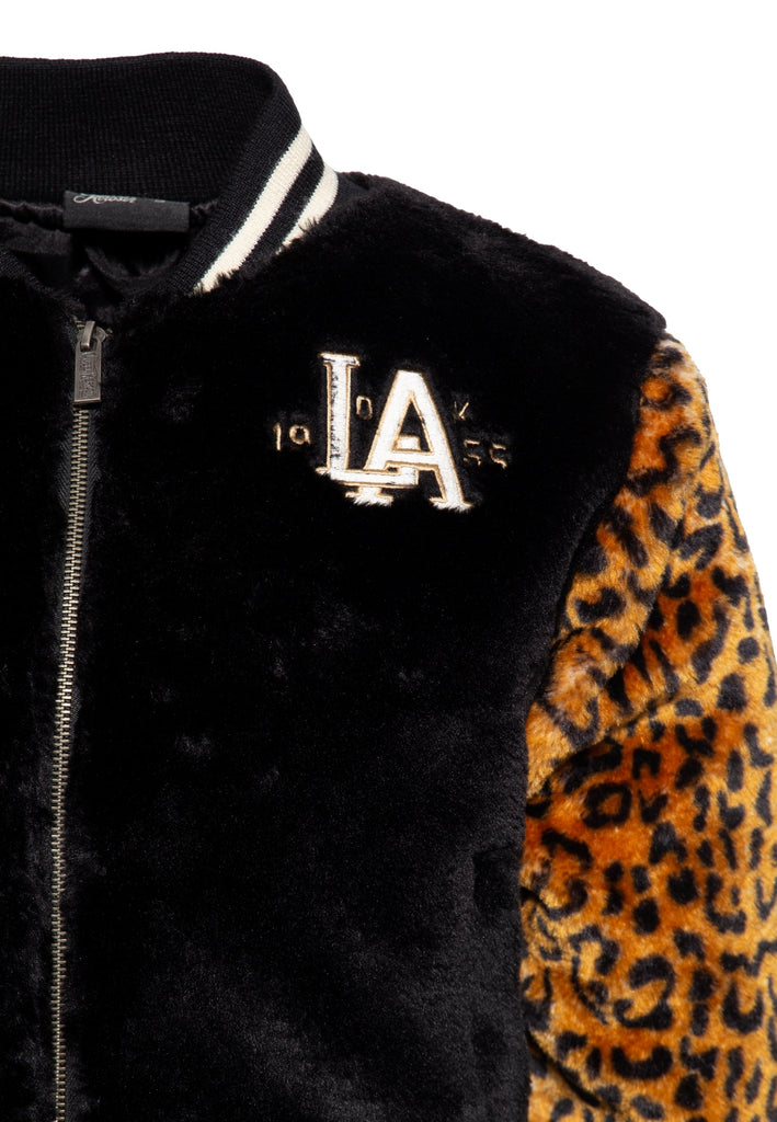 Queen Kerosin - College Fake-Fur-Jacke «L.A. 55»