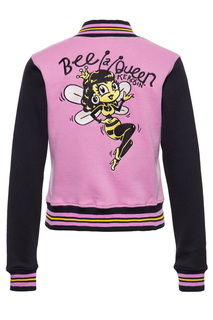 Queen Kerosin - College Sweatjacke in kontrastierender Farbgebung mit Stickerei «Bee a Queen»