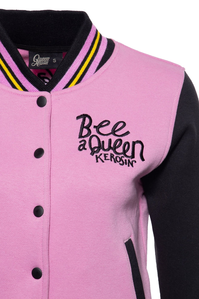 Queen Kerosin - College Sweatjacke in kontrastierender Farbgebung mit Stickerei «Bee a Queen»