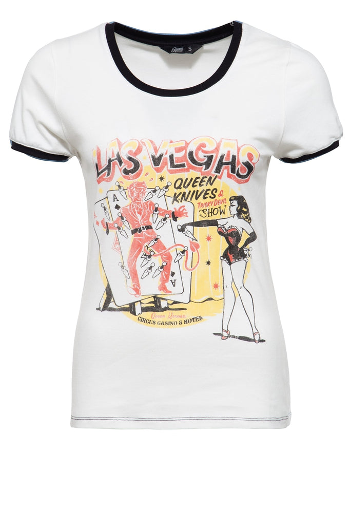 Queen Kerosin - Contrast Shirt mit Pin Up Print im Vintage Style «Queen Knives»