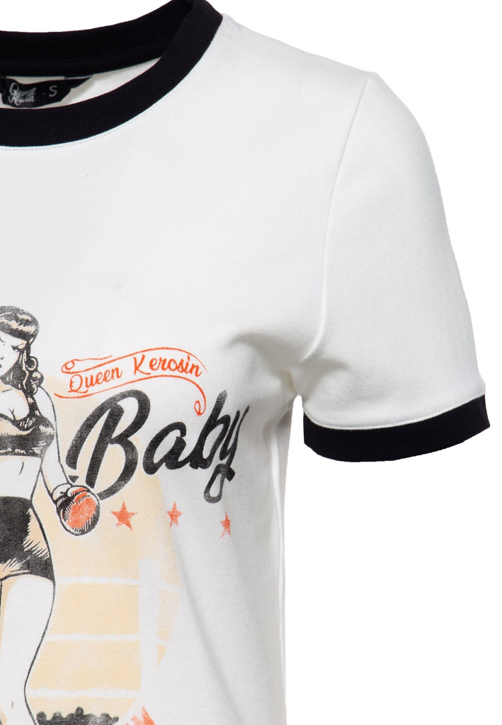 Queen Kerosin - Cooles Contrast - Shirt mit Print in der Front «Nobody's Baby»