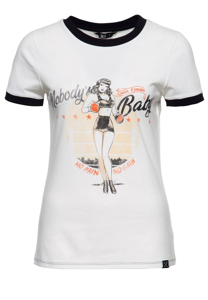 Queen Kerosin - Cooles Contrast - Shirt mit Print in der Front «Nobody's Baby»