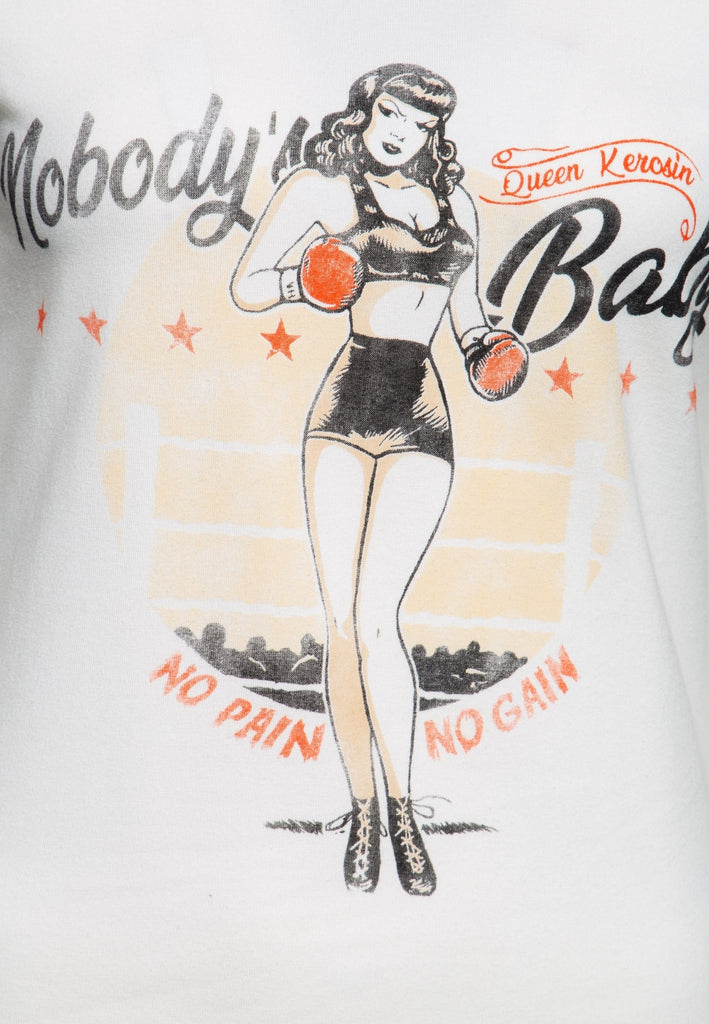 Queen Kerosin - Cooles Contrast - Shirt mit Print in der Front «Nobody's Baby»