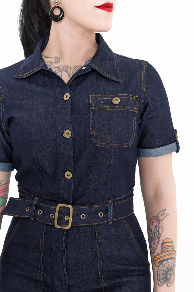 Queen Kerosin - Denim Overall im Worker - Look