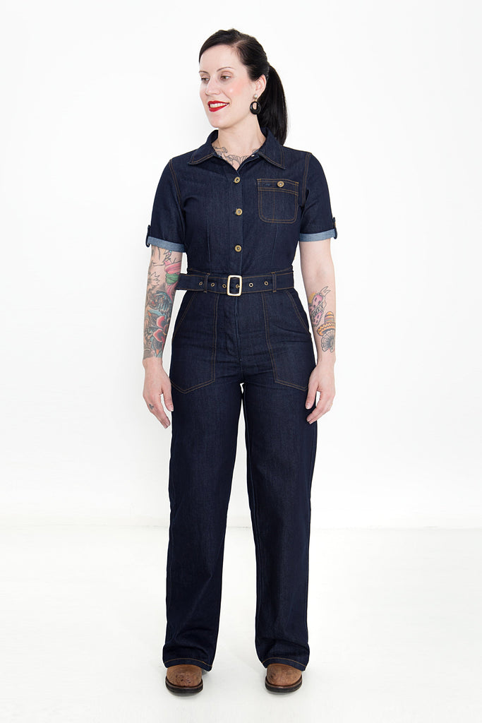 Queen Kerosin - Denim Overall mit 50´s Print