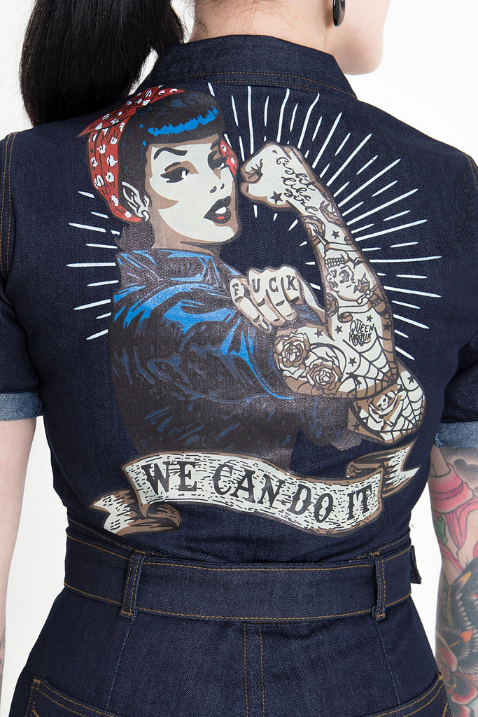 Queen Kerosin - Denim Overall mit 50´s Print