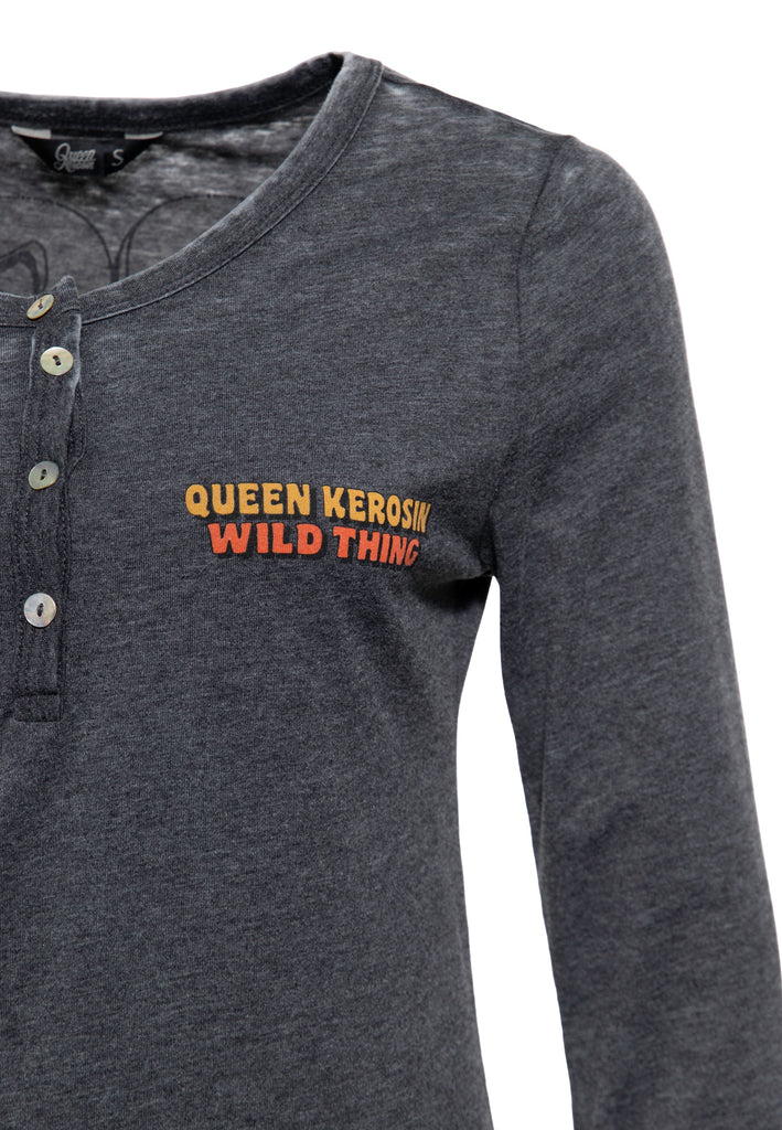 Queen Kerosin - Enzym Wash Langarmshirt «Rock Your Life»