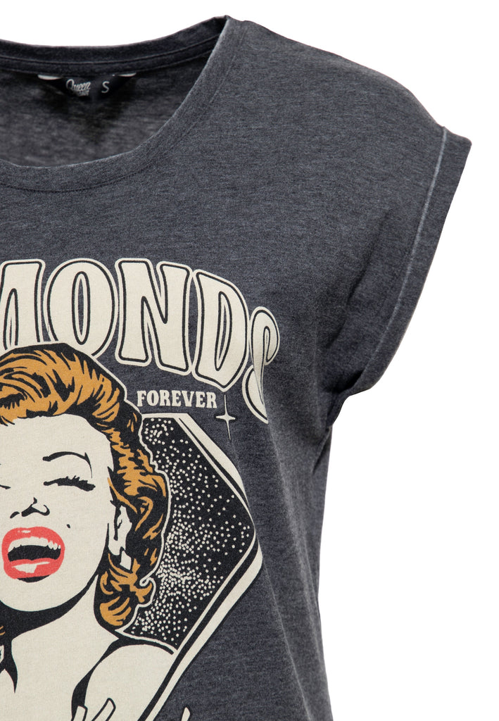 Queen Kerosin - Enzym Wash T - Shirt «Diamonds»