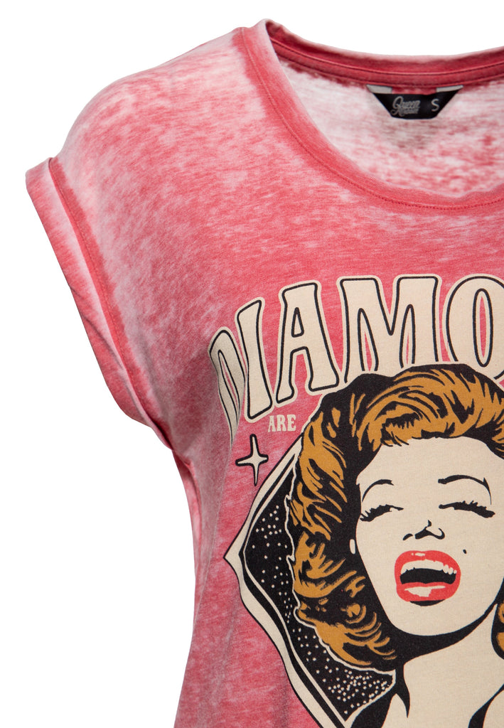 Queen Kerosin - Enzym Wash T - Shirt «Diamonds»