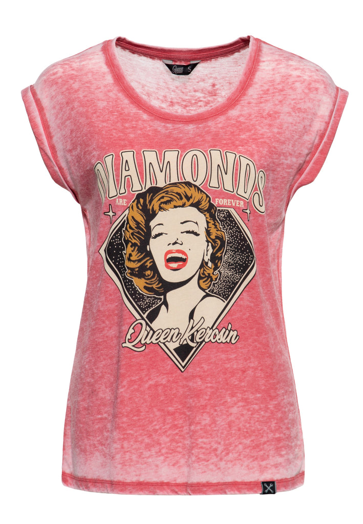 Queen Kerosin - Enzym Wash T - Shirt «Diamonds»