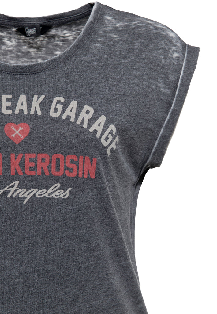 Queen Kerosin - Enzym Wash T-Shirt «Heartbreak Garage»