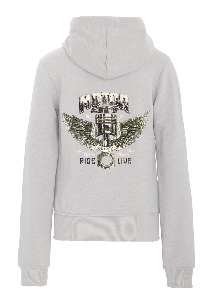 Queen Kerosin - Hoodie Jacke mit geteilten Kängurutaschen «Motor City»