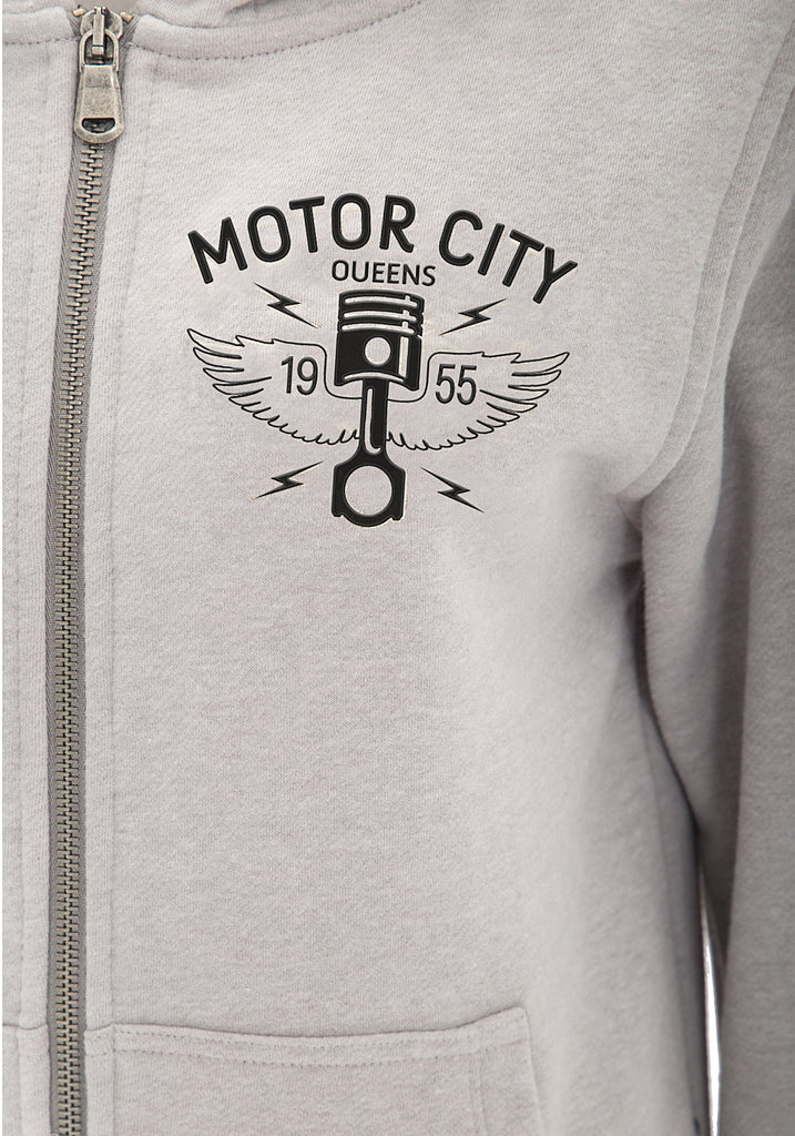 Queen Kerosin - Hoodie Jacke mit geteilten Kängurutaschen «Motor City»