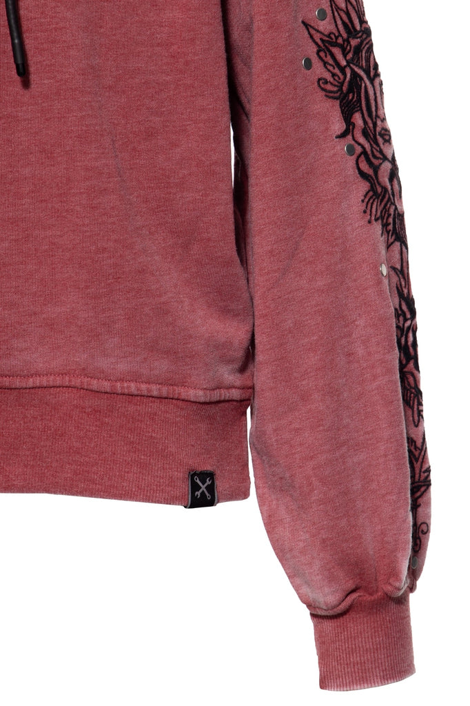 Queen Kerosin - Hoodie mit hochwertigen Stickereien und Nieten «Rose Face»