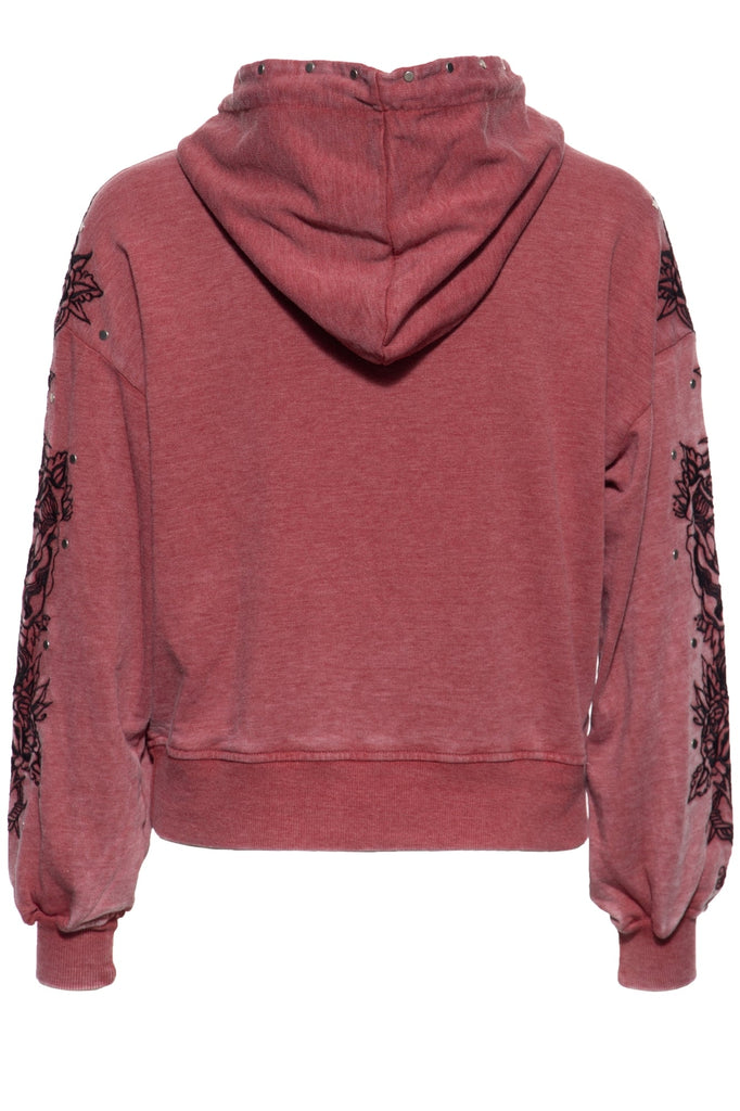 Queen Kerosin - Hoodie mit hochwertigen Stickereien und Nieten «Rose Face»