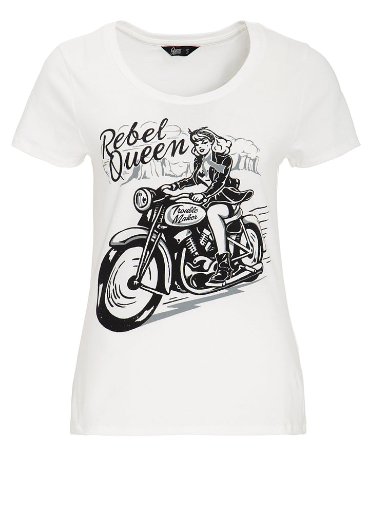 Queen Kerosin - Kurzarm Shirt mit lässigem Biker - Druck «Rebel Queen»