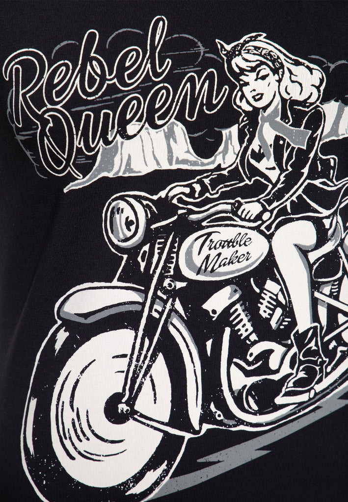 Queen Kerosin - Kurzarm Shirt mit lässigem Biker - Druck «Rebel Queen»