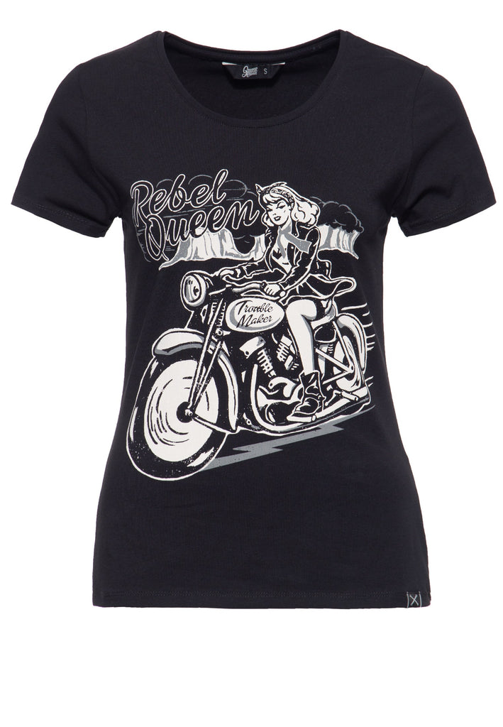 Queen Kerosin - Kurzarm Shirt mit lässigem Biker - Druck «Rebel Queen»