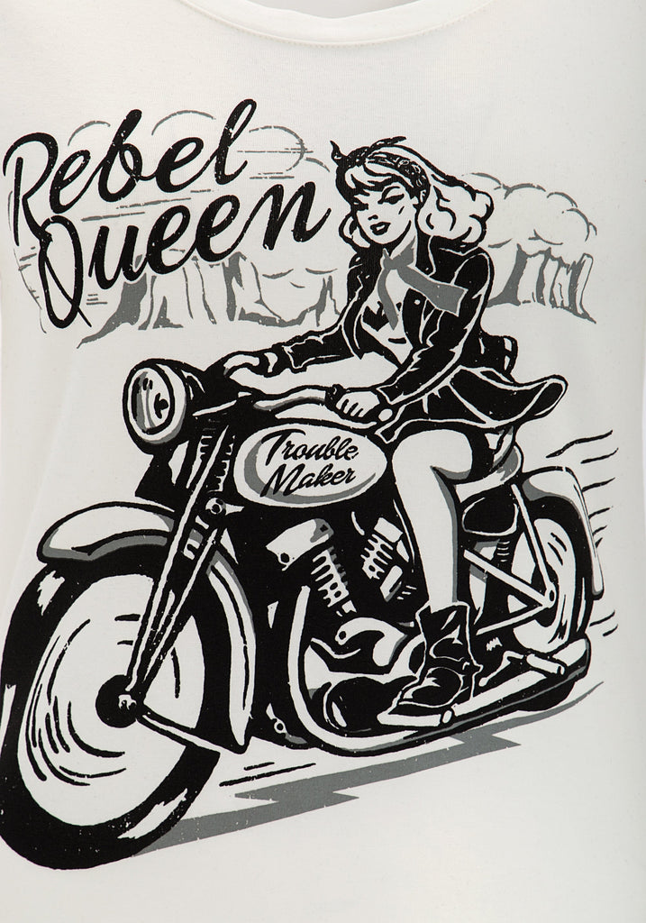 Queen Kerosin - Kurzarm Shirt mit lässigem Biker - Druck «Rebel Queen»