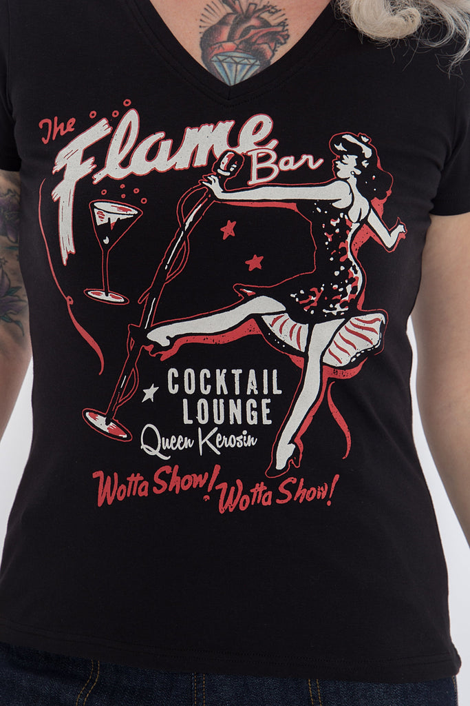 Queen Kerosin - Print - Shirt mit coolem Retro - Print «Flame Bar»