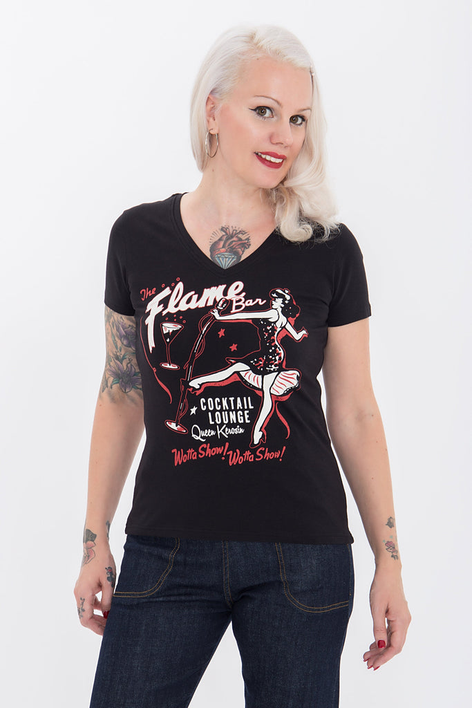 Queen Kerosin - Print - Shirt mit coolem Retro - Print «Flame Bar»