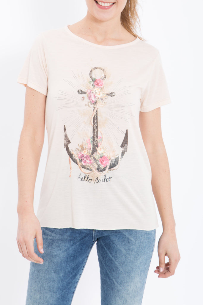 Queen Kerosin - Print T-Shirt aus Viskose - Mix «Anchor»