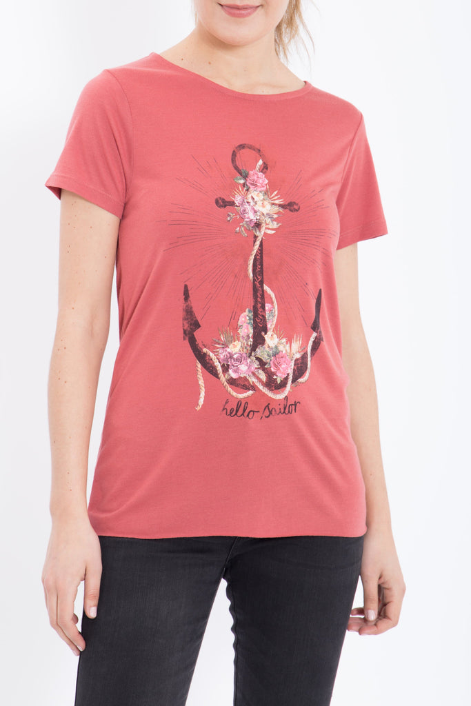 Queen Kerosin - Print T-Shirt aus Viskose - Mix «Anchor»