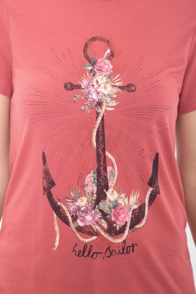 Queen Kerosin - Print T-Shirt aus Viskose - Mix «Anchor»