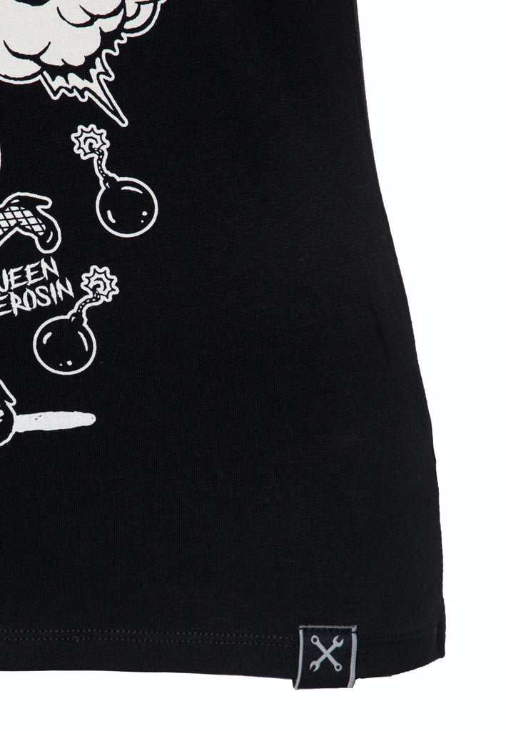 Queen Kerosin - Printshirt mit V-Ausschnitt «Boom»
