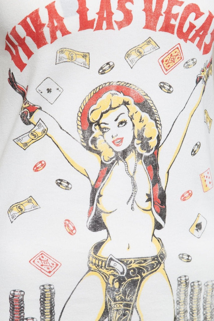 Queen Kerosin - Printshirt mit V - Ausschnitt und Pin Up Print «Viva Las Vegas»