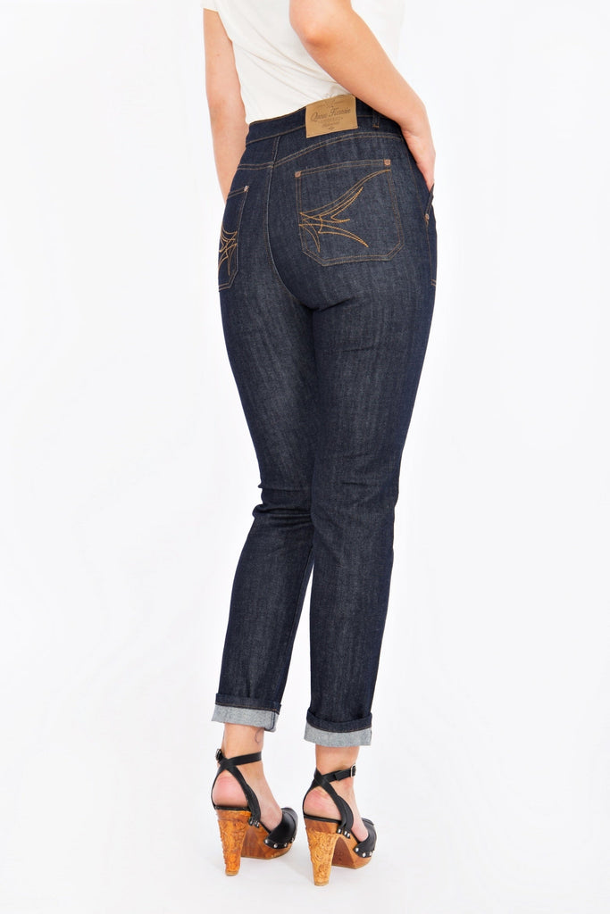 Queen Kerosin - Selvedge High Waist Jeans mit Stretch «Red Selvedge»