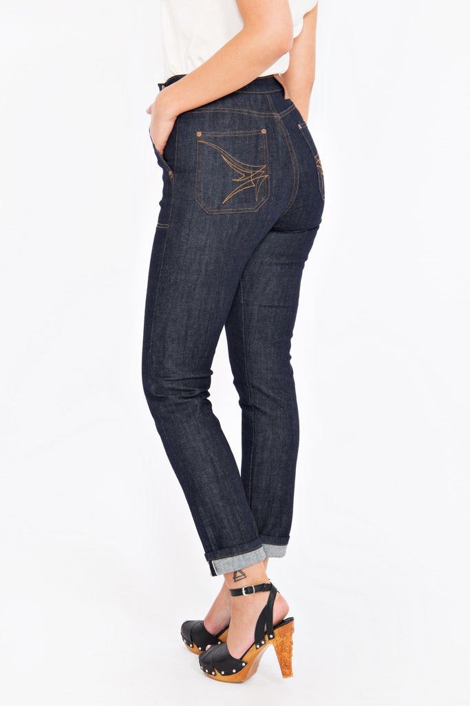 Queen Kerosin - Selvedge High Waist Jeans mit Stretch «Red Selvedge»