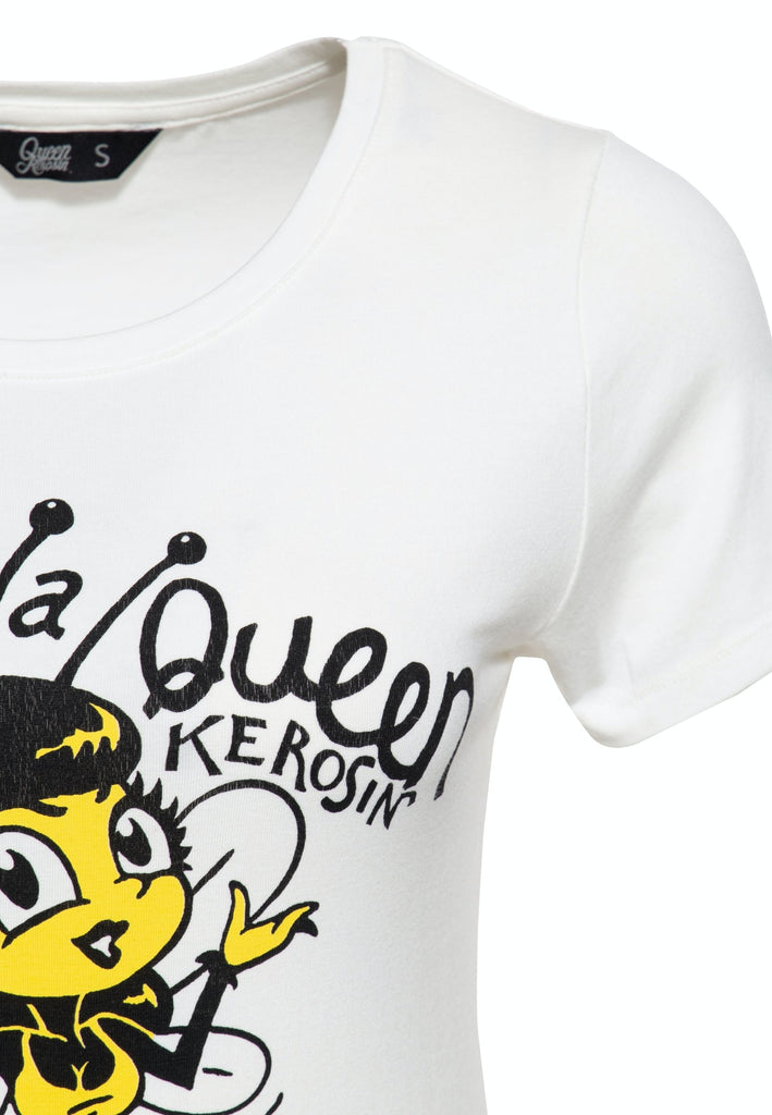 Queen Kerosin - Slim Fit T-Shirt mit rundem Ausschnitt und Print «Bee a Queen»