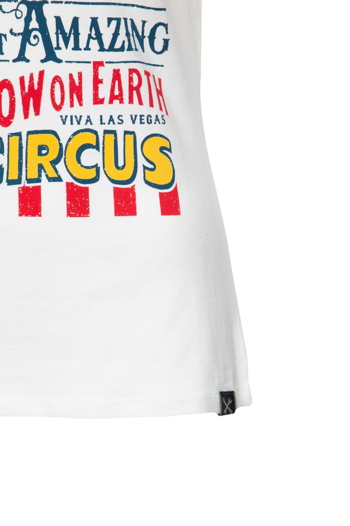 Queen Kerosin - Slim Fit T-Shirt mit Zirkus - Print in Retro - Optik «Circus»