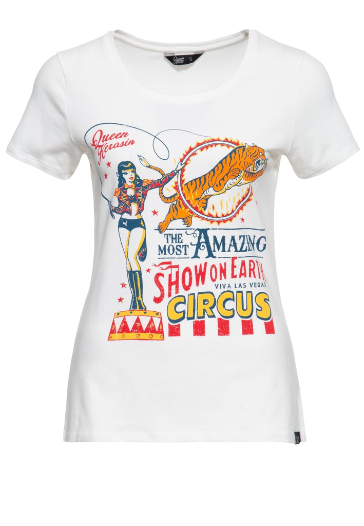 Queen Kerosin - Slim Fit T-Shirt mit Zirkus - Print in Retro - Optik «Circus»