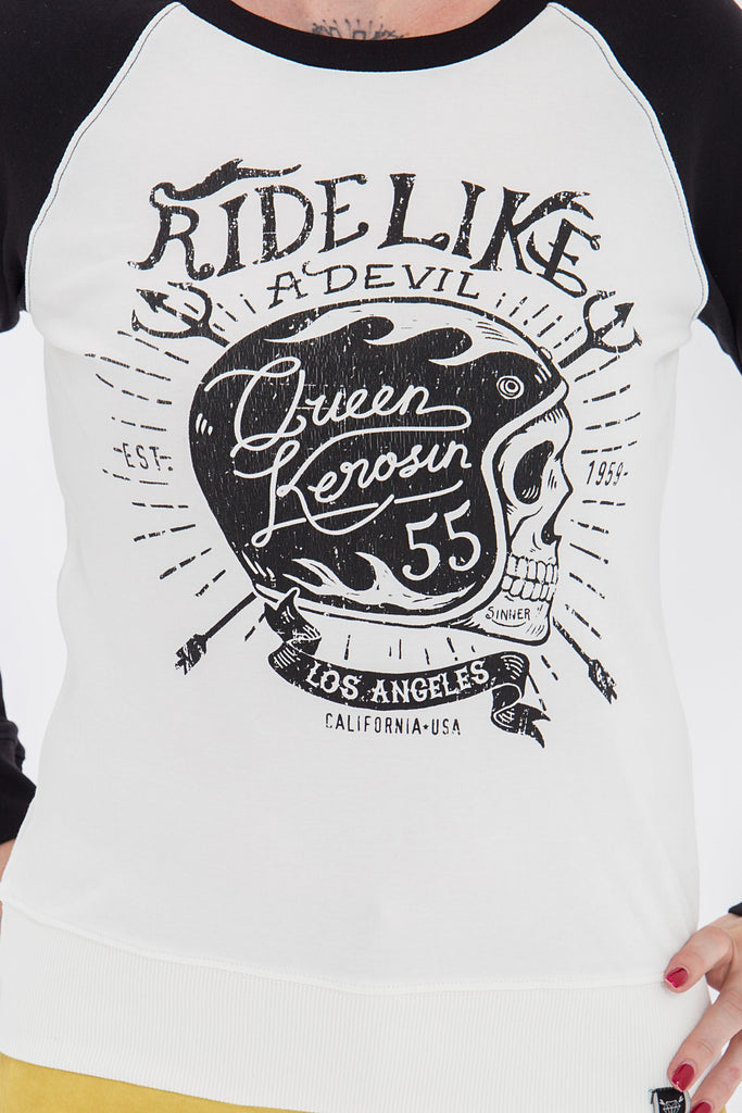 Queen Kerosin - Sweater mit auffälligem Biker - Print «Ride like a Devil»