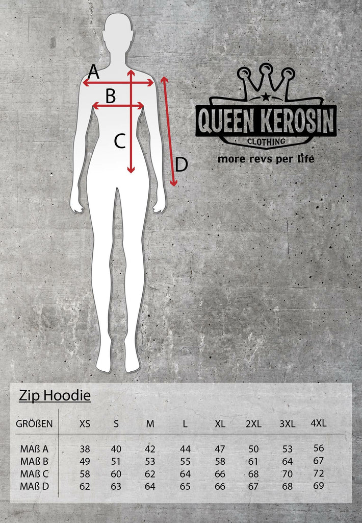 Queen Kerosin - Sweatjacke mit süßer Stickerei im Rücken und auf der Brust «Queen of the Road»