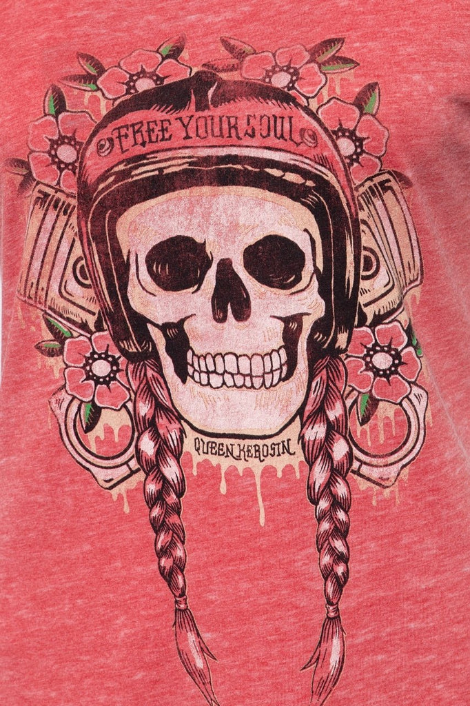 Queen Kerosin - T-Shirt Enzyme Wash und Print in der Front «Free Your Soul»