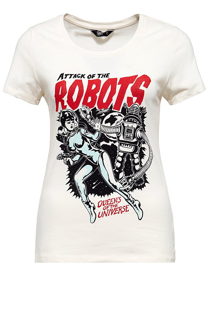 Queen Kerosin - T-Shirt im Vintage Look «Attack of the Robots»