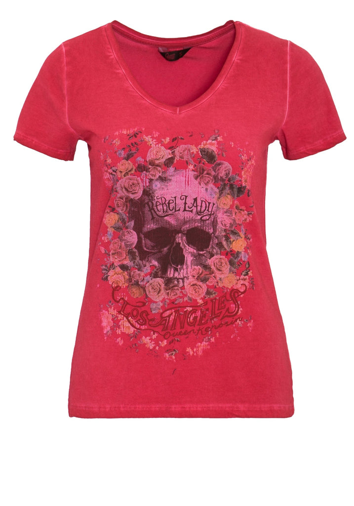 Queen Kerosin - T-Shirt mit Front Print in Rosenoptik «Rebel Lady»