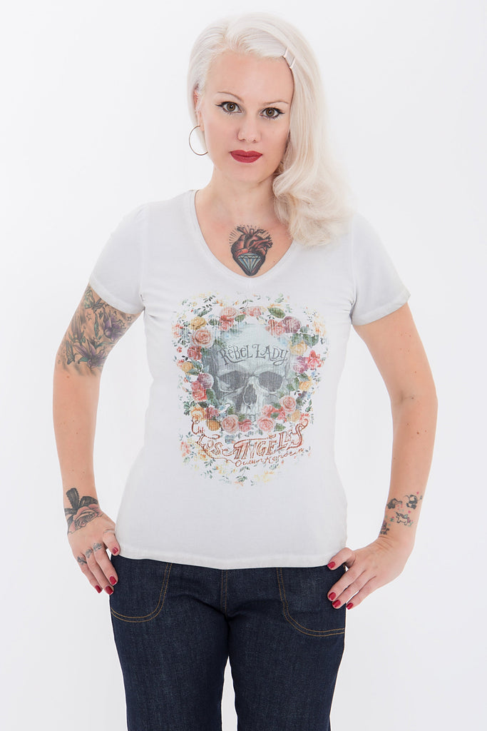 Queen Kerosin - T-Shirt mit Front Print in Rosenoptik «Rebel Lady»